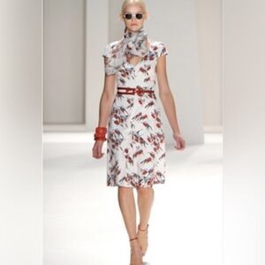 Carolina Herrera New Cap Sleeve Bird Print Sheath Dress Size 4 $1,890.00